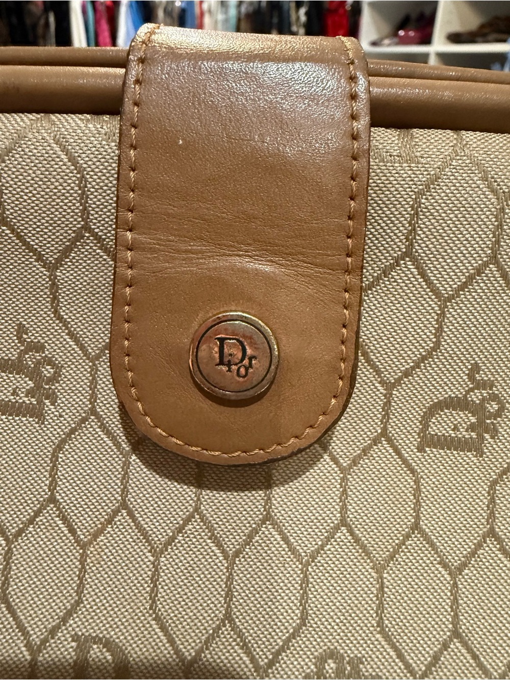 Christian Dior vintage clutch honeycomb canvas with leather trim in EUC COA - Picture 3 of 9